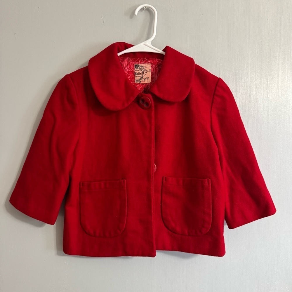 Tulle Bright Red Cropped Pea Coat